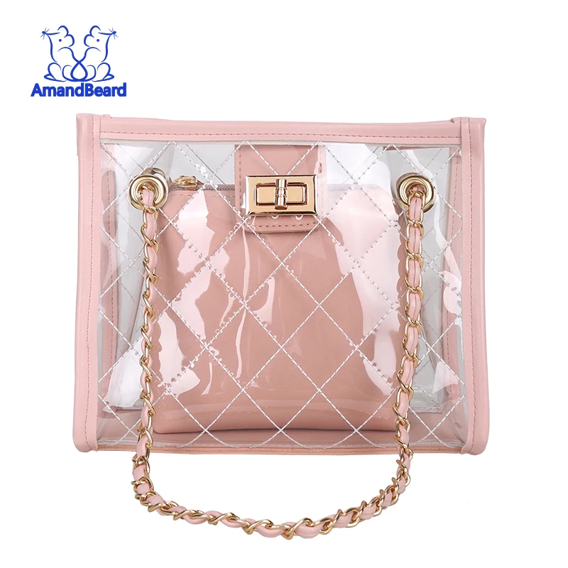 

Wholesale Transparent Clear PVC Women Handbags Fashion Tote Beach Bag Ladies Shoulder Bag, Black/white/green/pink