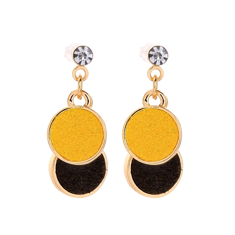

de980196 2020 Latest Design Korea Simple Gold Delicate Round Yellow Off-white Color Downy Faux Suede Pendant Earrings