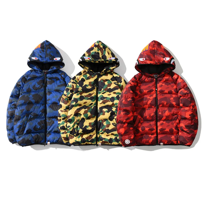 

2021 Best Selling BAPE jackets shark camouflage thick cotton-padded jacket men's casual thick zip up coat windbreaker