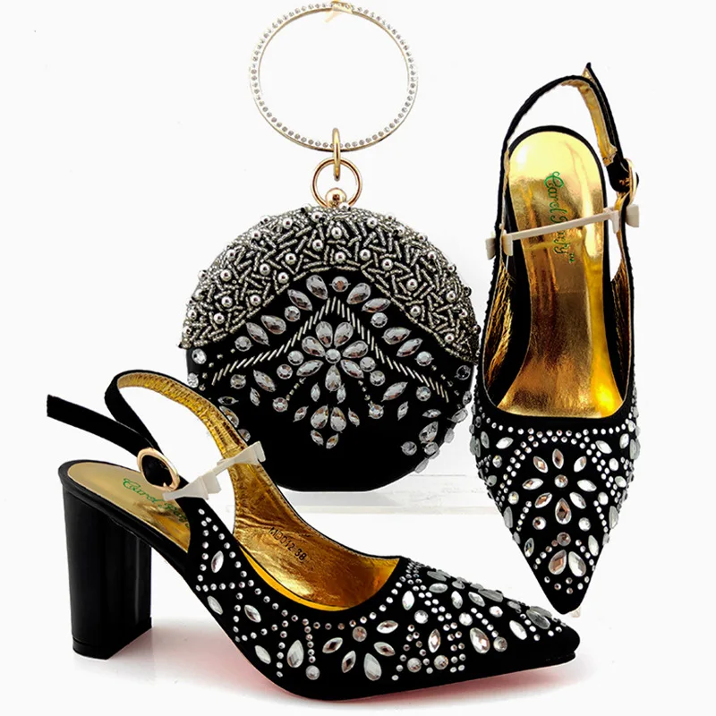 

2021 New Arrival Winter Silver Color Italian design Women Shoes and Bag Set African Matching Shoes and Bag for Royal Party, 5 colors