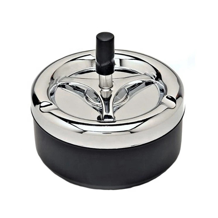 

tobacco Black Matel Round Push Down Cigarette Ashtray with Spinning Tray