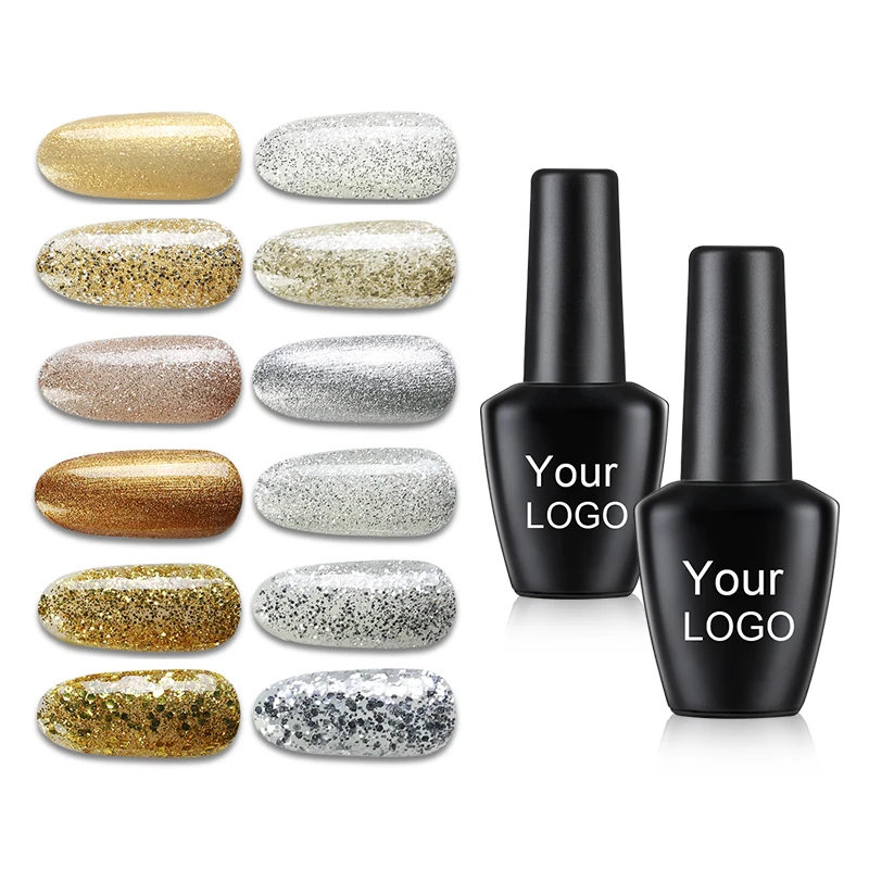 

AS Private Label Bling Color Glitter UV Gel Nail Polish Wholesale Professional Gold Flake Glitter Silver UV Gel