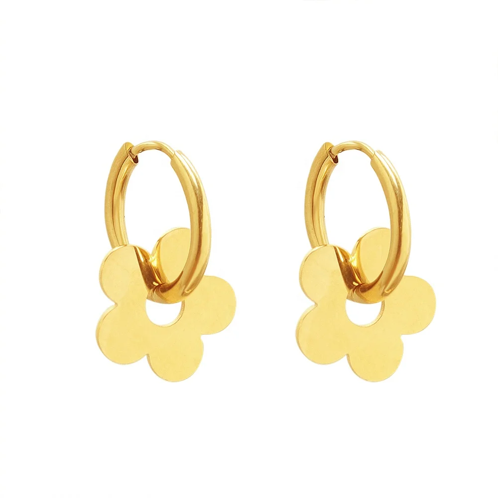 

European And American 18K Gold Plated Flower Drop Stainless Steel Ladies Earrings