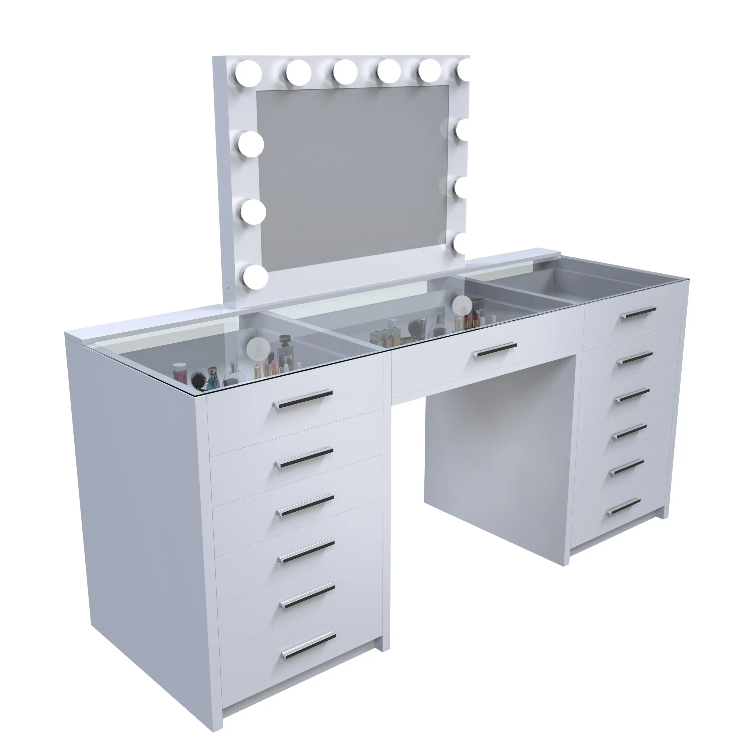 

2021 new and hot big white color Hollywood Cosmetic Vanity Dressing Table with mirror hollywood