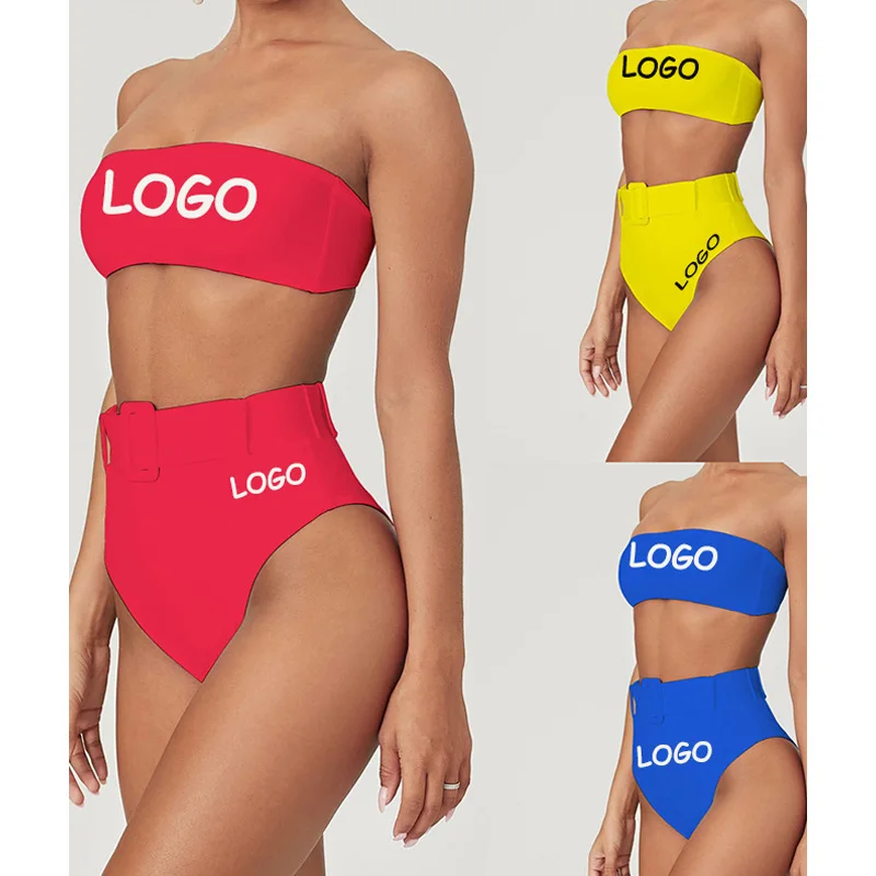 

Free shipping Girls Strapless Bikini Summer High Leg Cut Swimsuits Thong 2 Pieces Bikini
