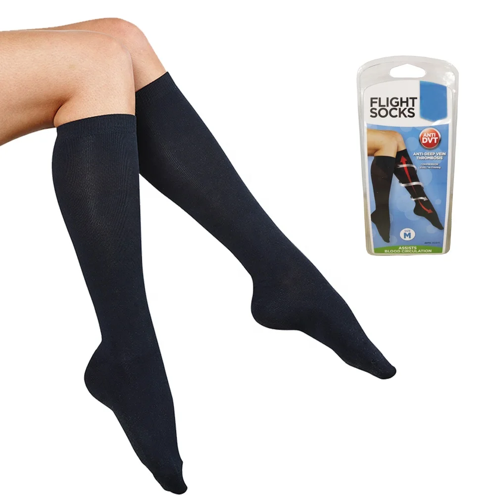 

Anti deep vein thrombosis dvt 15-21mmHg knee high travel flight black compression socks, Nude, black