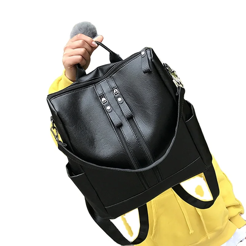 

Fashionable women's backpack versatile soft leather pu casual student bag mommy bag, Black
