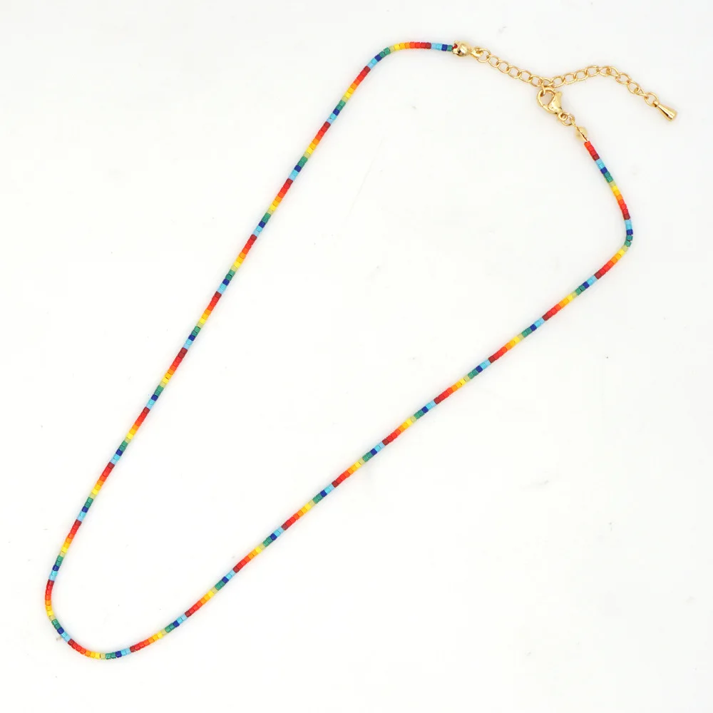 

NG1010 miyuki seed beads chain Tiny Mini rainbow colorful beaded necklace stainless steel,Initial jewelry for Women