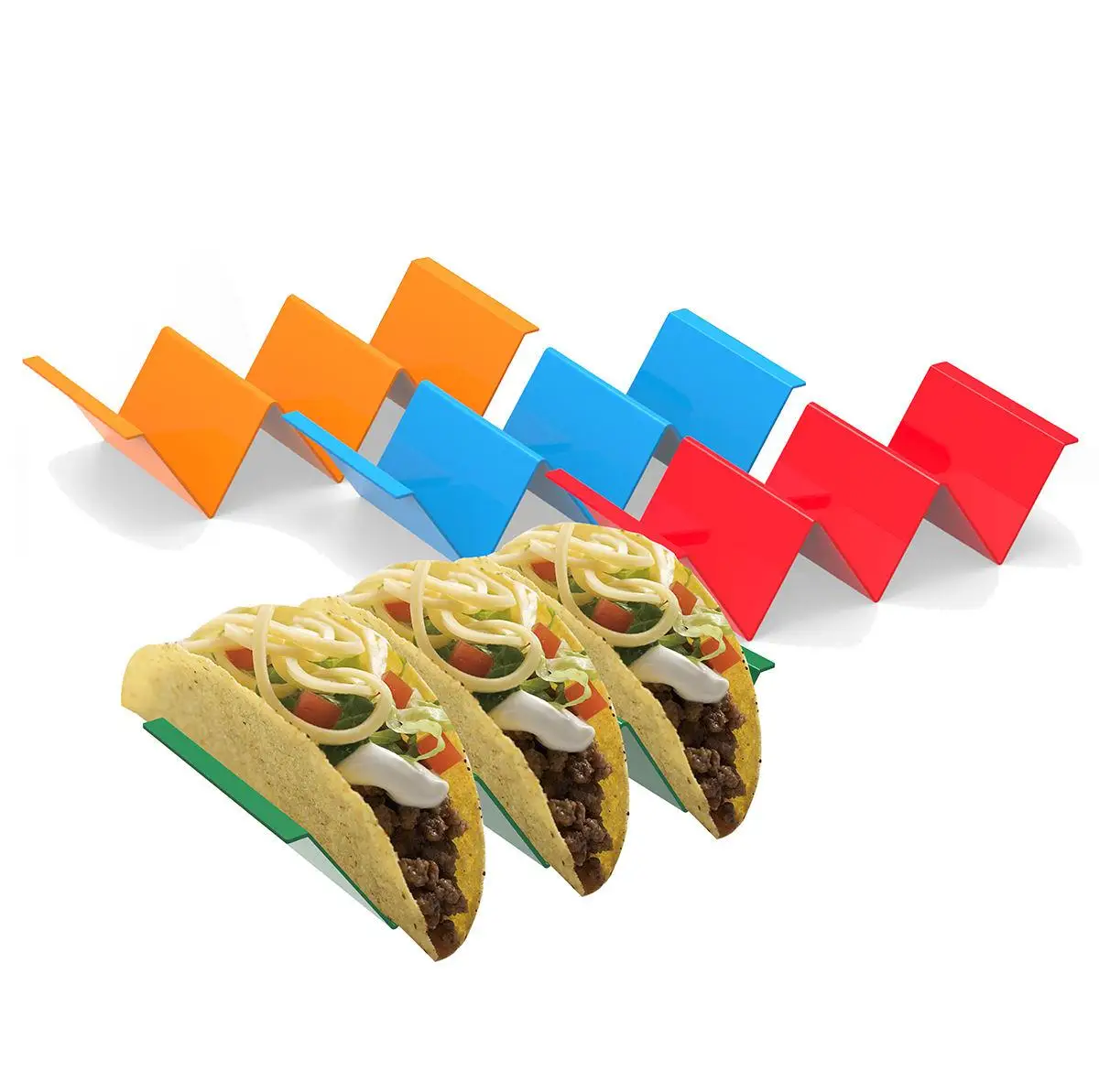 

Colorful Taco Holder Stands Set of 6 - Premium Large Taco Tray Plates Holds Up to 3 or 2 Tacos Each, PP Health Material Very Har