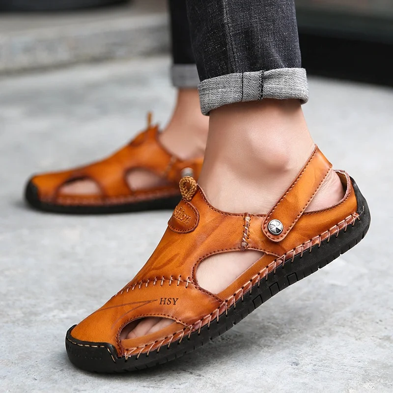 

Summer Sandals Man Outdoor Antiskid Beach Shoes Breath Sports Shoes Slippers Leather Sneakers