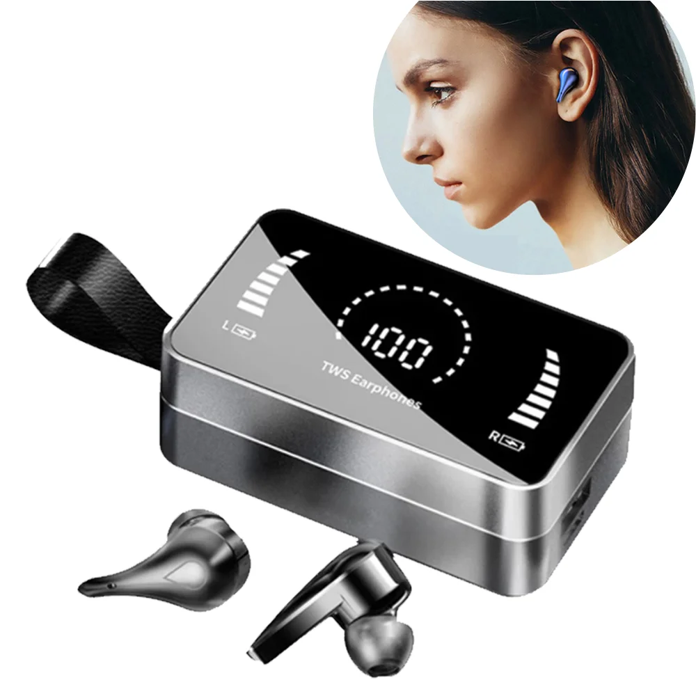 

Best LED Wireless Headphones Mirror TWS Earphones 8D HIFI Stereo Waterproof Earbuds Headsets Charging Box With Microphone