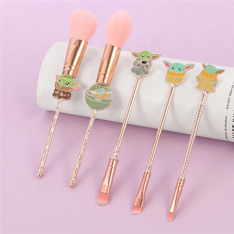 

5 pcs Rose Gold Handle StarWars Character Yoda Makeup Brush Set Cosmetic Eyeshadow Eyebrow Brush Kit Brochash De Maquillaje