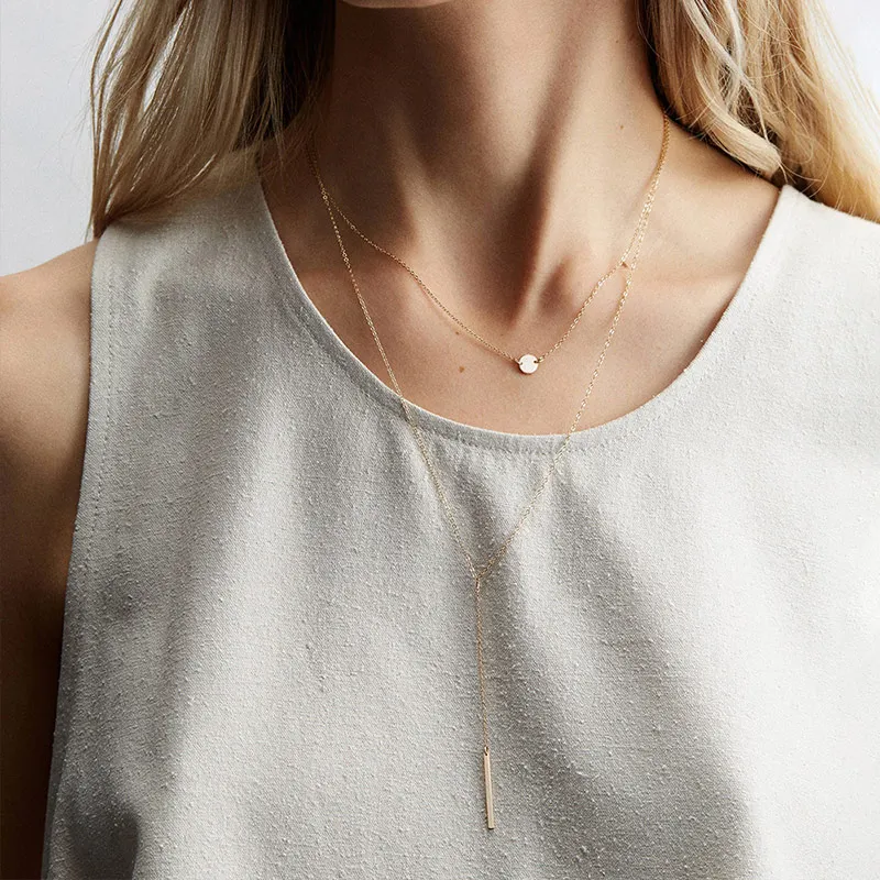 

eManco Stainless steel sweater chain fashion trend geometric double necklace new
