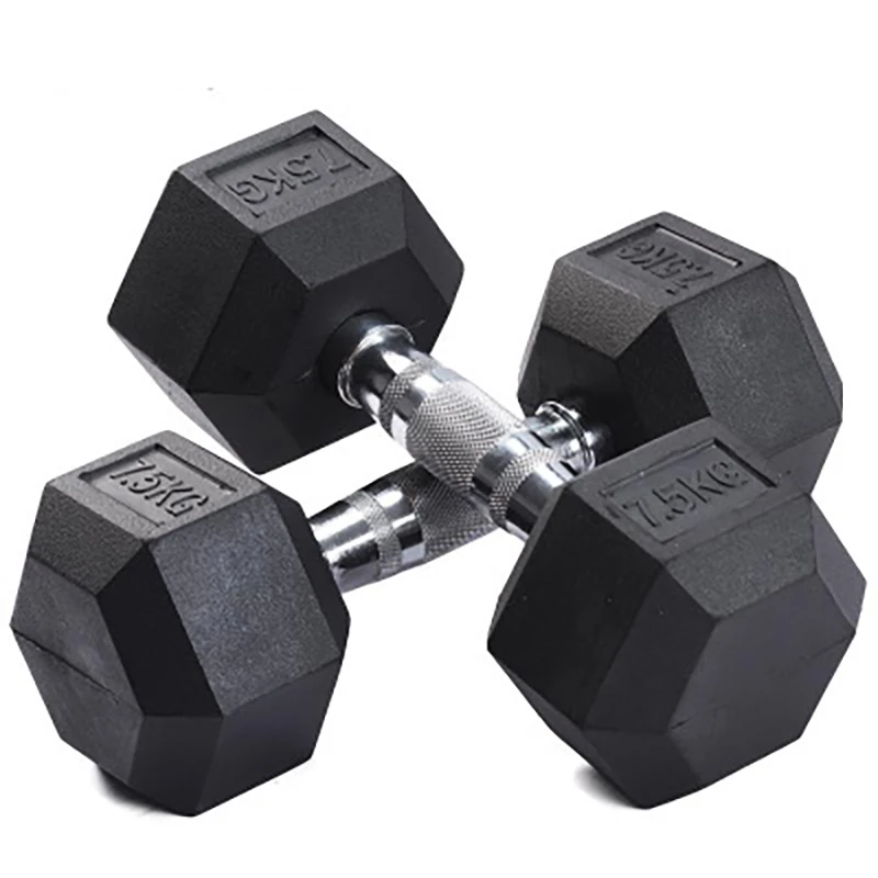 

Ready to Ship Gym Equipment Weight Lifting Rubber Coated Hex Dumbbell, Black
