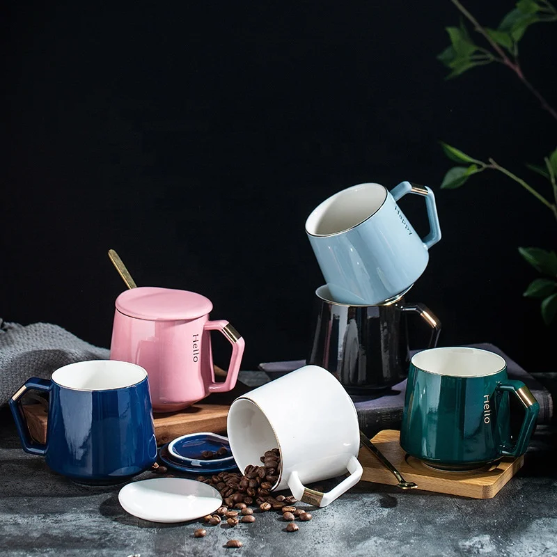 

Light luxury Golden Handgrip smart coffee mug creative Nordic mugs coffee ceramic mug with lid gift custom logo, Multicolor