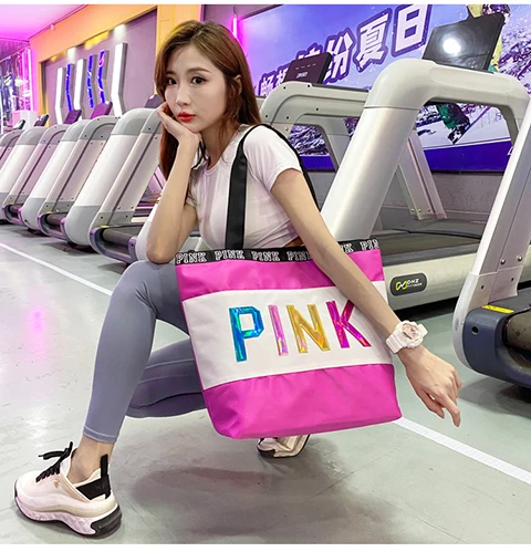 

Lightweight Pink Duffel Bag Handbag Storage Nylon Shopping Bag for Women Beach Tote Bag Reusable Portable Waterproof Girls 3pcs