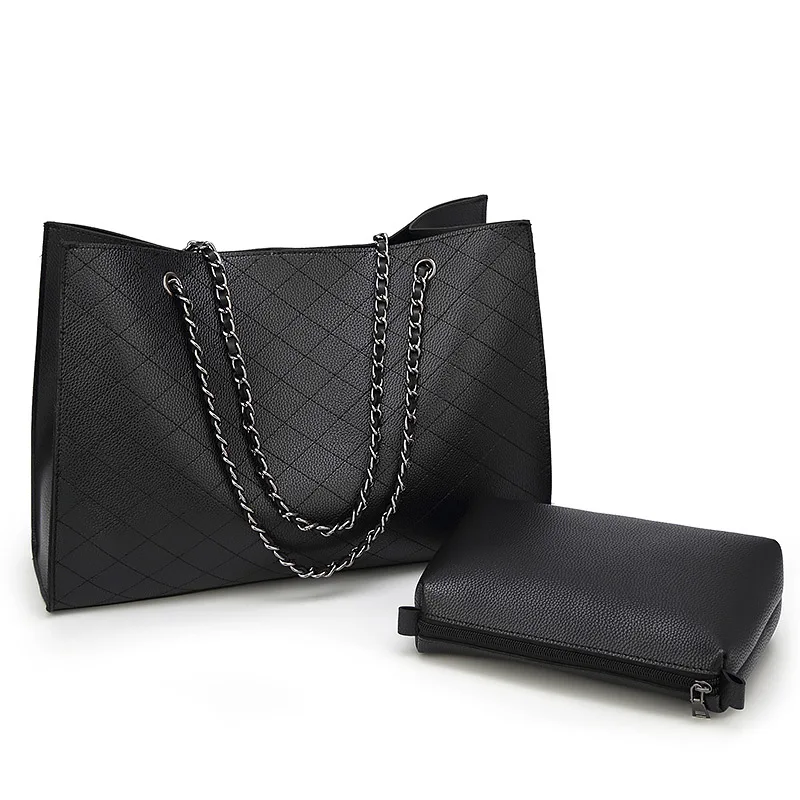 

New Design Custom PU Leather Chain Strap With Button Large Capacity Laptop Tote Bags Handbags Purse Minimalist Style For Women