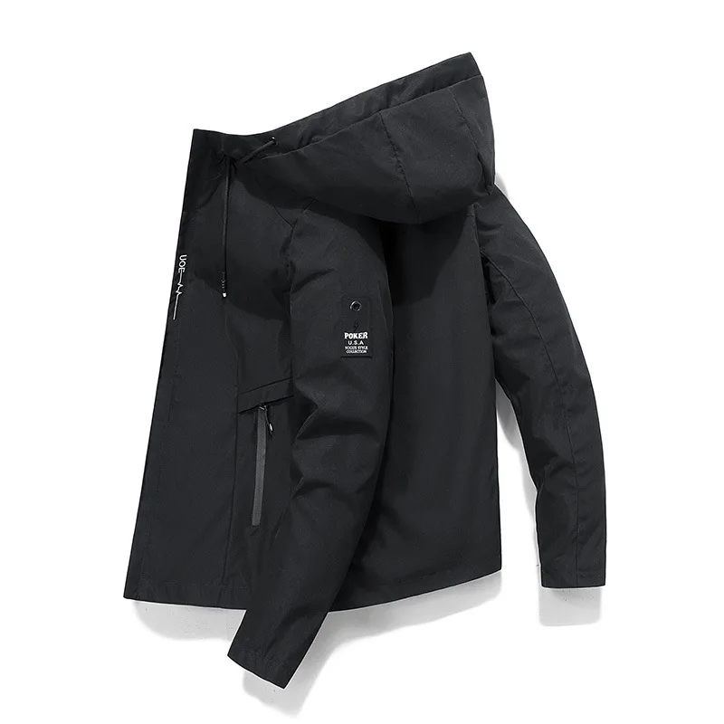 

Fashion Black Coat Wind Breaker Hoody Cargo Jacket Zip Up Casual Plus Size Men's Jackets, Picture