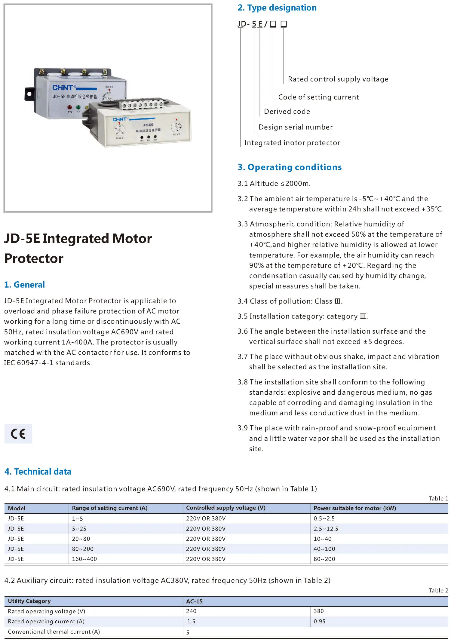 Chint original JD-5E AC Motor 1A to 400A CHNT Overload and Phase failure protection Integrated Motor Protector