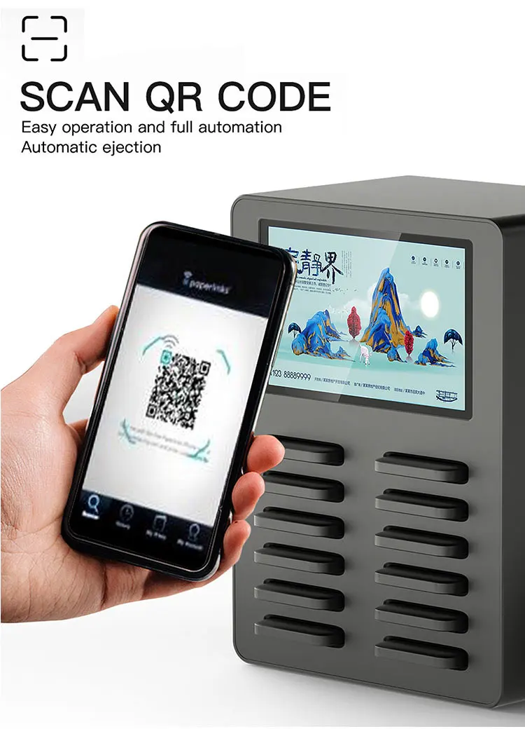 Universal mobile phone charger station 12 slots sharing power bank rental with advertising screen - ANKUX.COM
