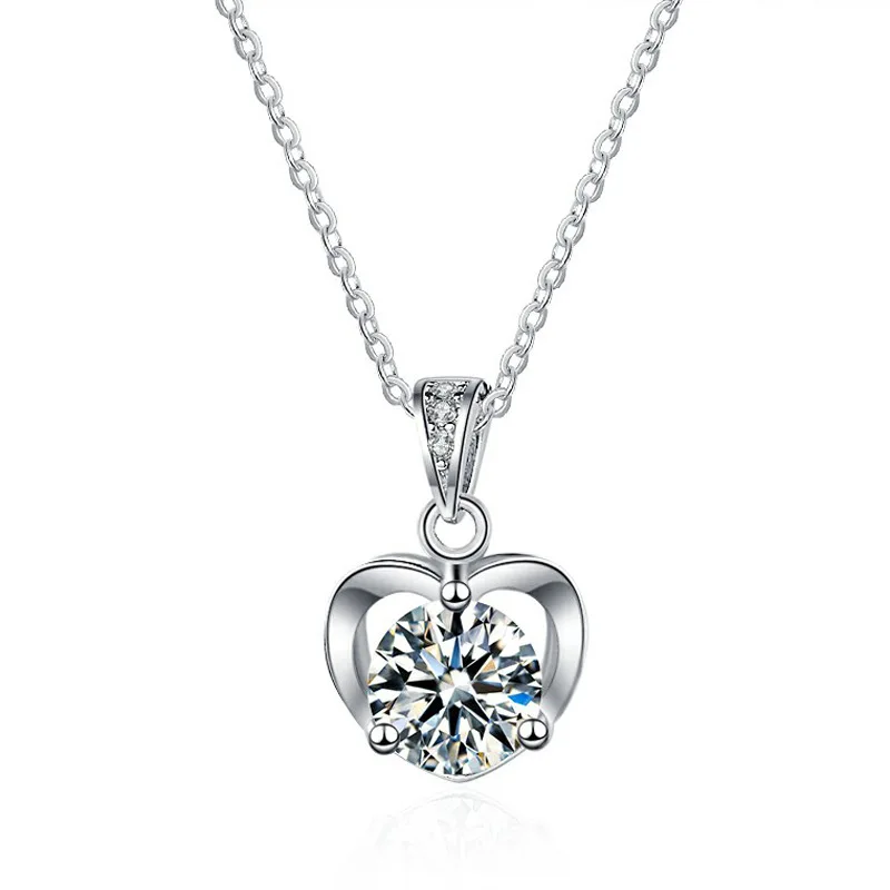 

High Quality Jewelry Platinum Pendant Necklace Set 925 Sterling Silver 1 Carat Moissanite Heart Necklace