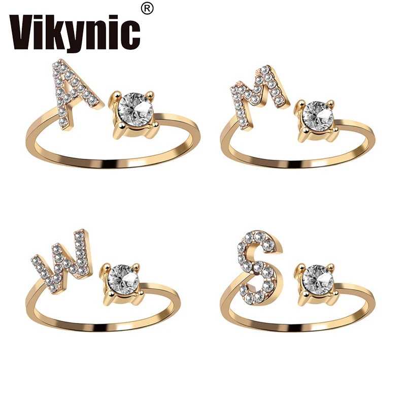 

Initial Letter Alphabet Knuckle Ring Rhinestone Cubic Zirconia Alphabet Ring Gold Plated Finger Ring, Silver/gold