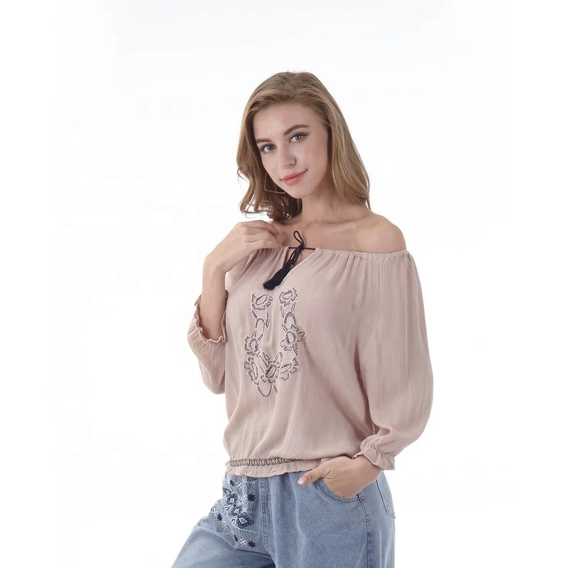 

Latest Design Bohemian Fashion Ladies Wear Clothes Off Shoulder Embroidery Blouse Sexy Tops For Women
