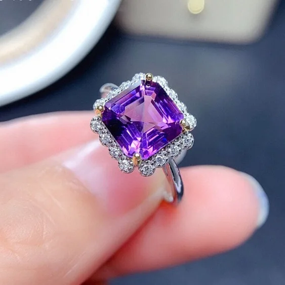 

Hainon wedding rings Charming purple birthday stone square rings jewelry women