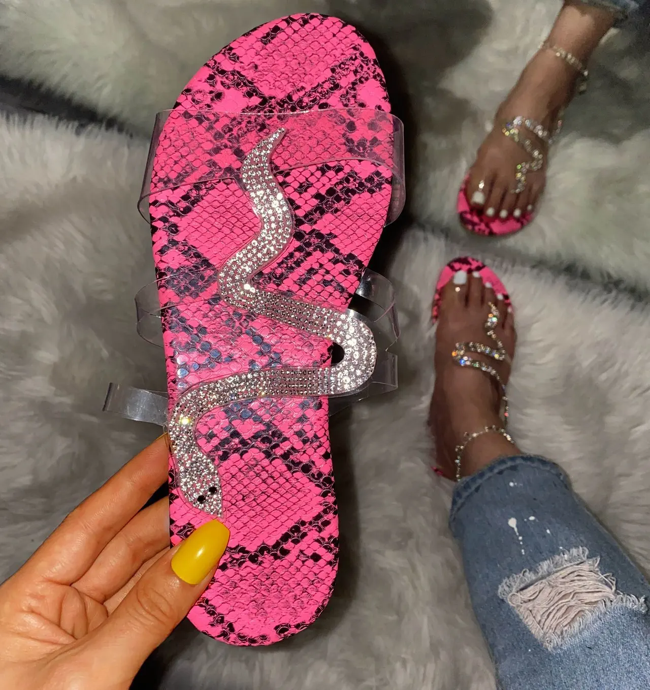 

Women Sandals Rome New 2020 Fashion ladies Shoes Summer Rhinestone Sandals Shoes Women Flip Flop beach slide, Dimond