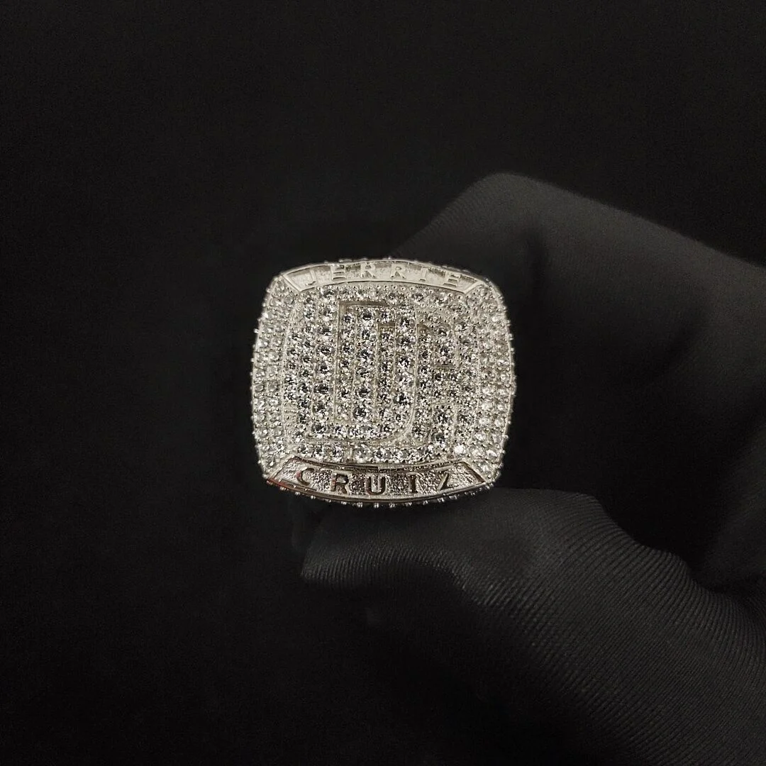 

bulk size iced out bling 925 sterling silver real white gold plated custom rings men championship