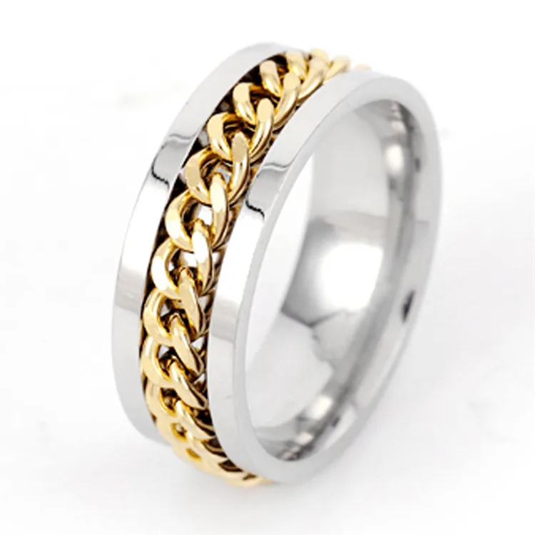 

Lucky Classical Different Colors Finger Chain Ring Gold Plated Titanium Steel Men's Ring