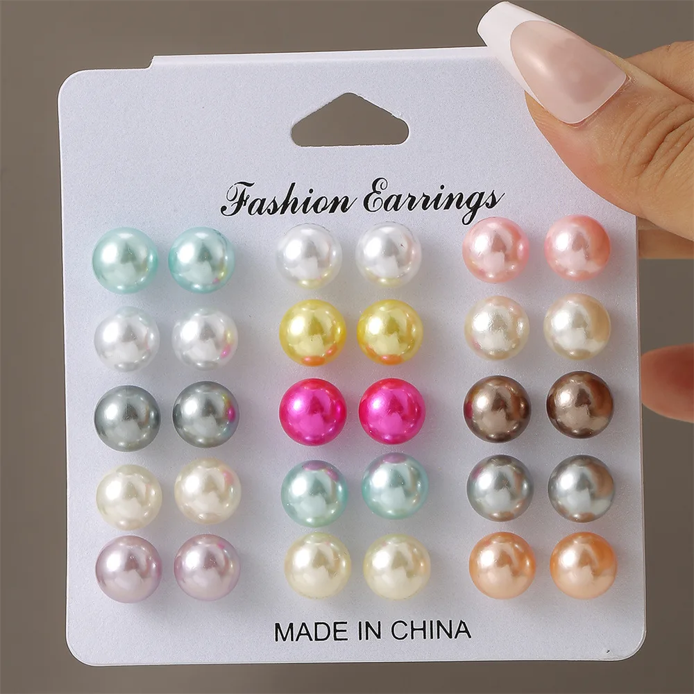 

Finetoo 15Pairs/set Colorful White Imitation Pearl Stud Earrings Set for Women Girls Elegant Pearl Ear Studs