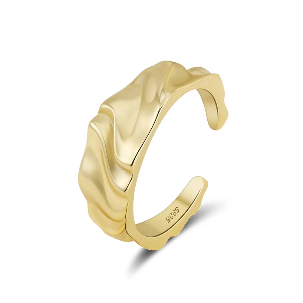 RINNTIN GAR05 Fine Jewelry Silver Rings Niche Design Original Irregular Texture 925 Sterling Silver Open Adjustable Ring