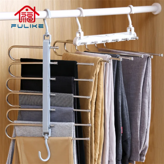 

Multifunctional Folding Rack Trouser Clip Household Hanger Pants Hook Rack Multi-layer Magic Storage Rack, Blue,white