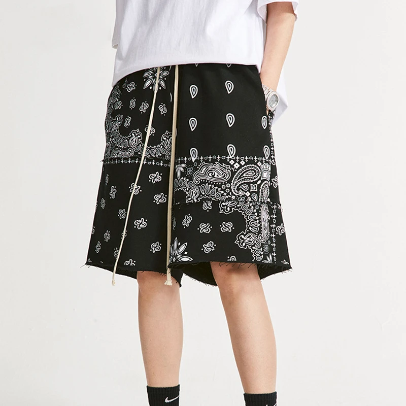 

2022 New Fashion High Quality Cotton Drawstring Casual Cashew Flower Print Shorts Oversized Men's Jogger Shorts