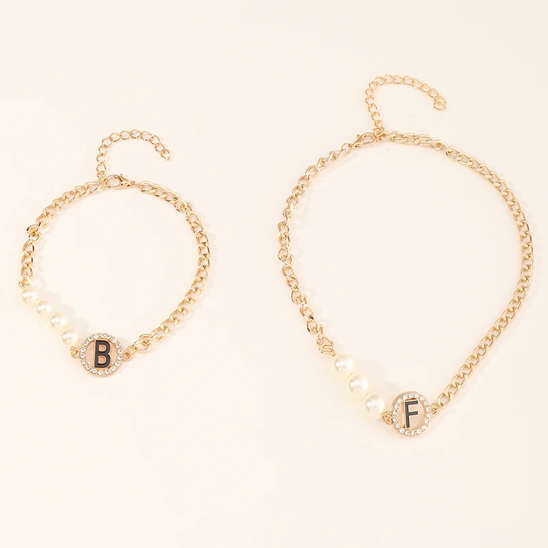 

Fashion Simple Gold Letter Friendship Jewelry Pearl Letter Costume Necklace Bracelet Sets Best Friends Jewelry Set
