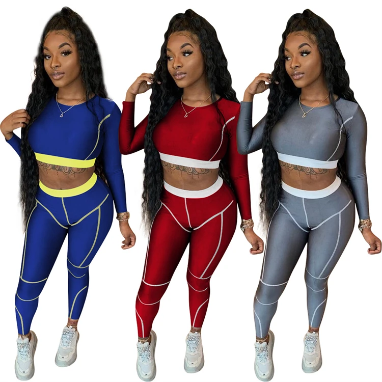 

Newest Design Autumn Casual Long Sleeve Crop Top Sportswear Ladies 2 Piece Set Women Bodycon Two Piece Pants Set