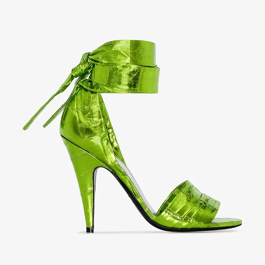 

New arrivals 2020 neon green pretty high heel lady shoes spike sandals woman