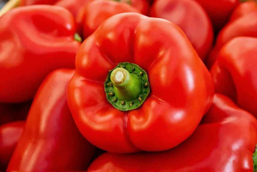 Close-up of vibrant red bell peppers showing their glossy skin and thick flesh