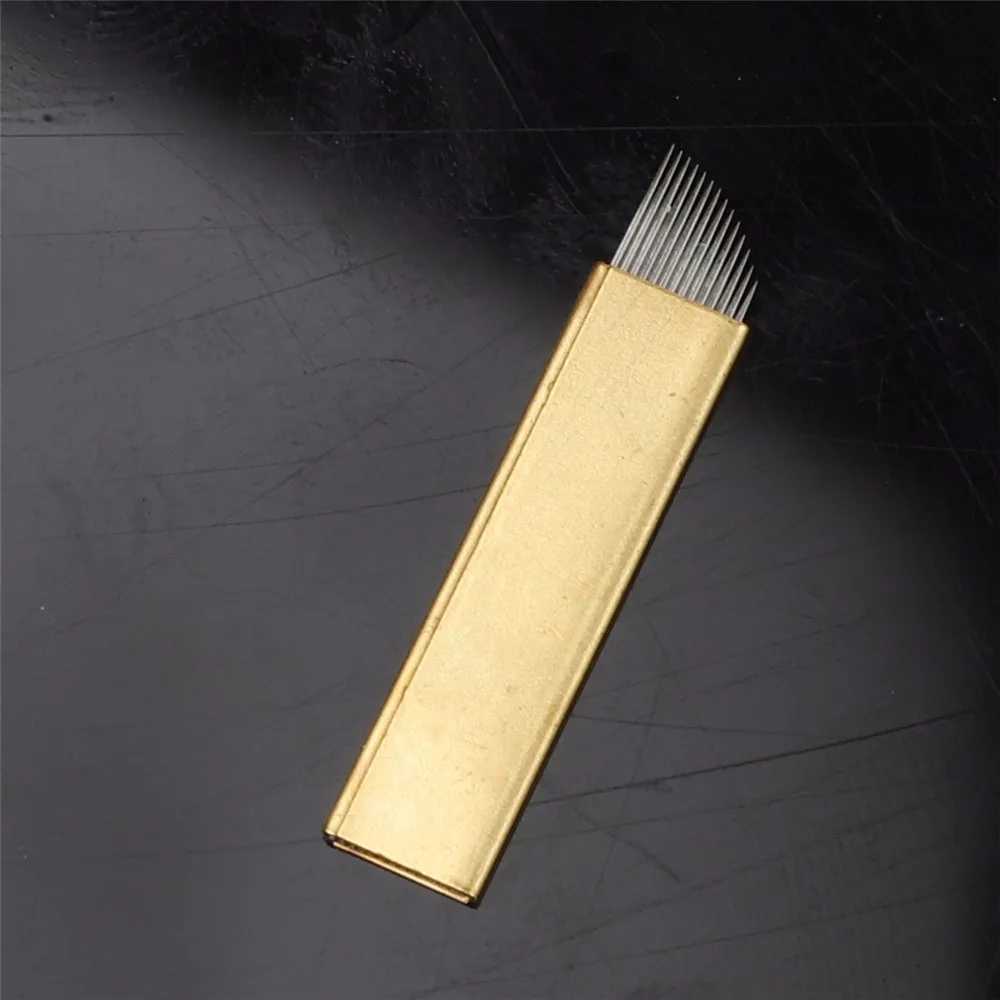 

Tattoo Supplier Microblading Blade #12 #14 0.25mm PCD Curve Gold Blade for Disposable Microblading Pen