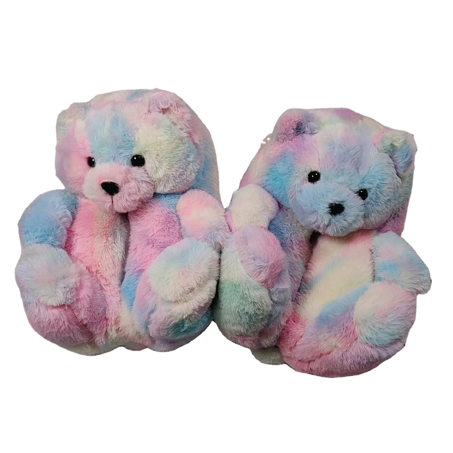 

2021 Cheap brown Colorful cute pvc free size comfortable teddy bear plush slippers for women