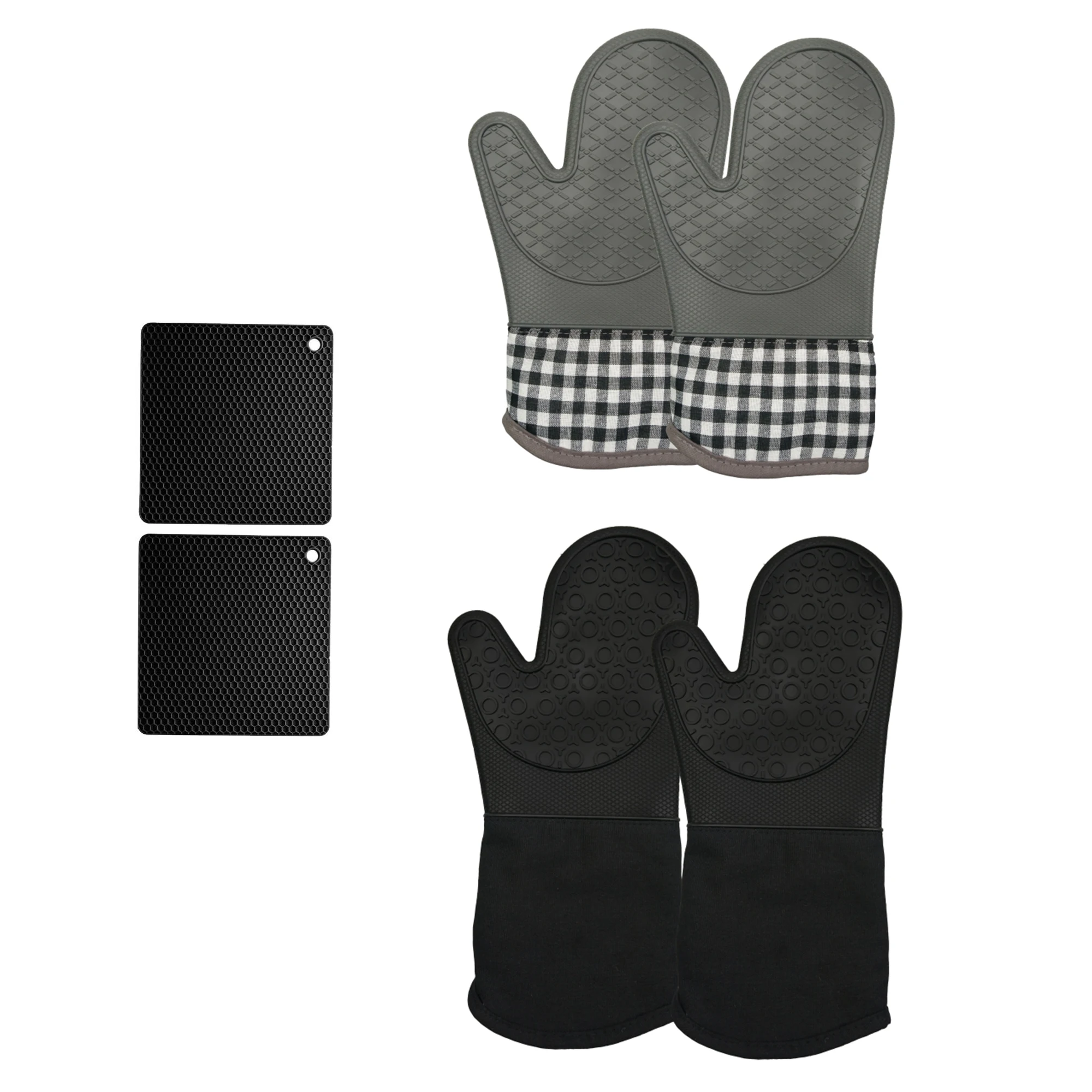 

Heat Resistant Baking Glove & Pot Holder Set - Food Grade Silicone Oven Mitt - Baking Cooking Grill BBQ - BPA Free