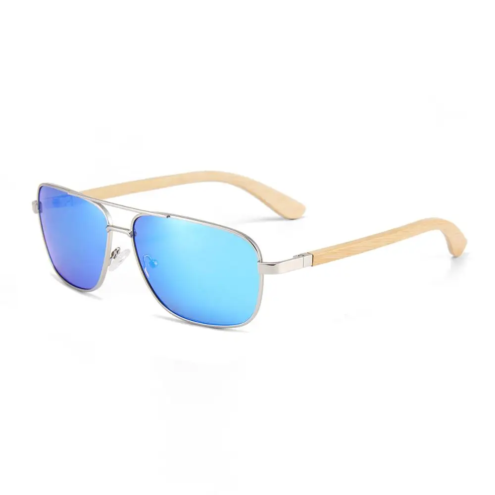 

vintage oversized retro blue mirror lens bamboo sun glasses