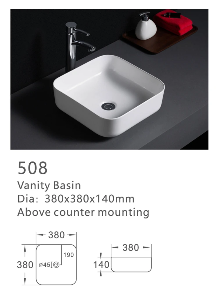 508 China supplier cheap square shape face hand basins wash ceramic bathroom basin