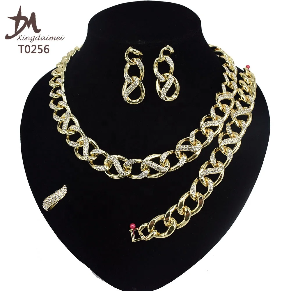 

T0256 High quality 18K gold-plated women's Cuban chain jewelry set