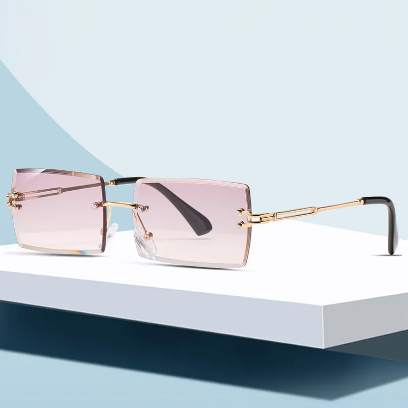 

2021 New Trendy Custom Fashion Vintage Ladies Rimless Square Small Rectangle Frameless Sun Glasses Women Men Shades Sunglasses