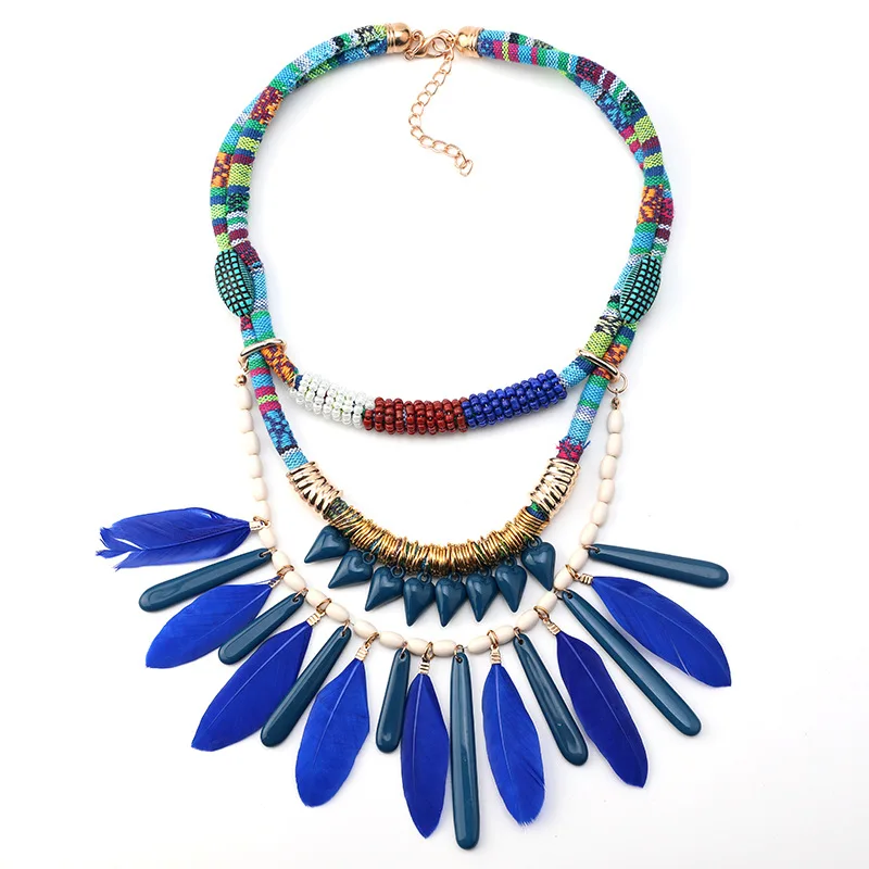 

Wholesale Party High Quality Exaggeration Feather Beads Women Bib Choker Fashion African Statement Jewelry Necklace