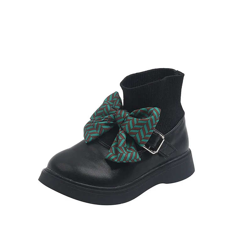 

Nian OEM Scarpe Sicure Little kids Manufacturer Flat High Quality Cheapest Girls Children Shoes Fashion Ankle Girls Boot, Black white