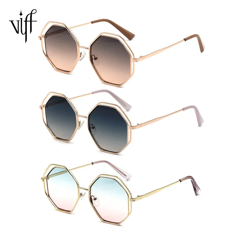 

VIFF HM18495 Polygon Mirrored Lens Glasses Vintage Double Frame Small Square OEM Polarized Polygon Sunglasses for Men and Women