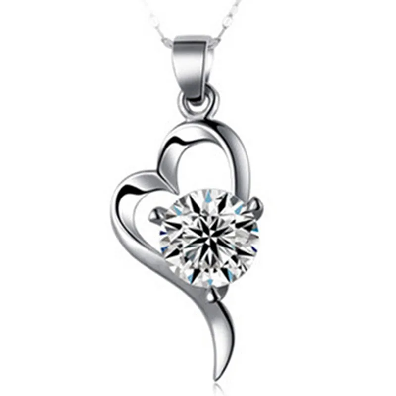 

Women Fashion Jewelry 925 Silver Necklaces Charm Love Necklaces Love Heart Crystal Necklace